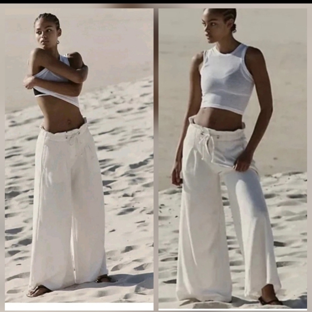 Free People FP Movement Pants SZ XL Ivory Full Court Wide Leg Sweatpants